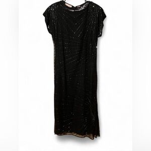Laurence Kazar Black 100% Silk Beaded Midi Gown